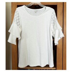 C Est 1946 White 3/4 Length Sleeve Feminine Lace Inset Sleeve Top Size M
